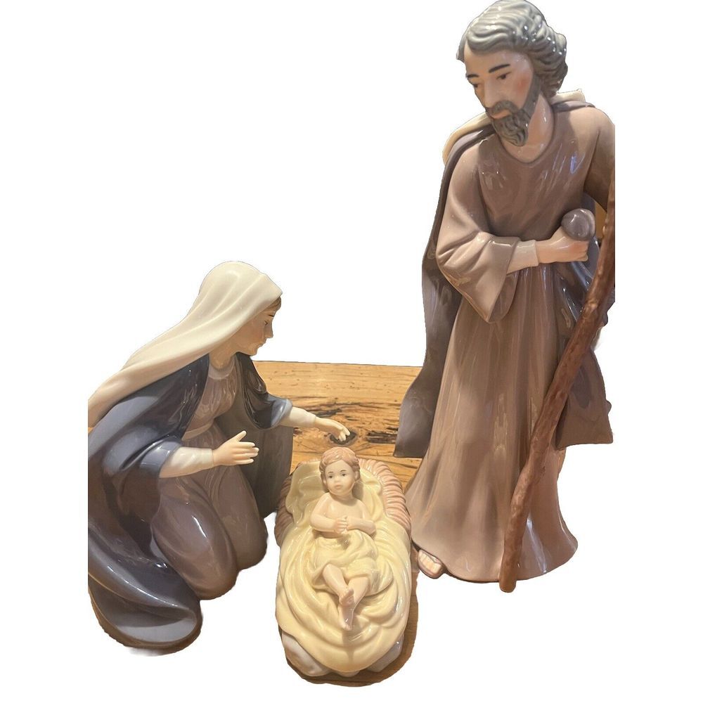 O'WELL Porcelain Nativity Baby Jesus Mary Joseph w/Staff Holy Family Set No‎ Box